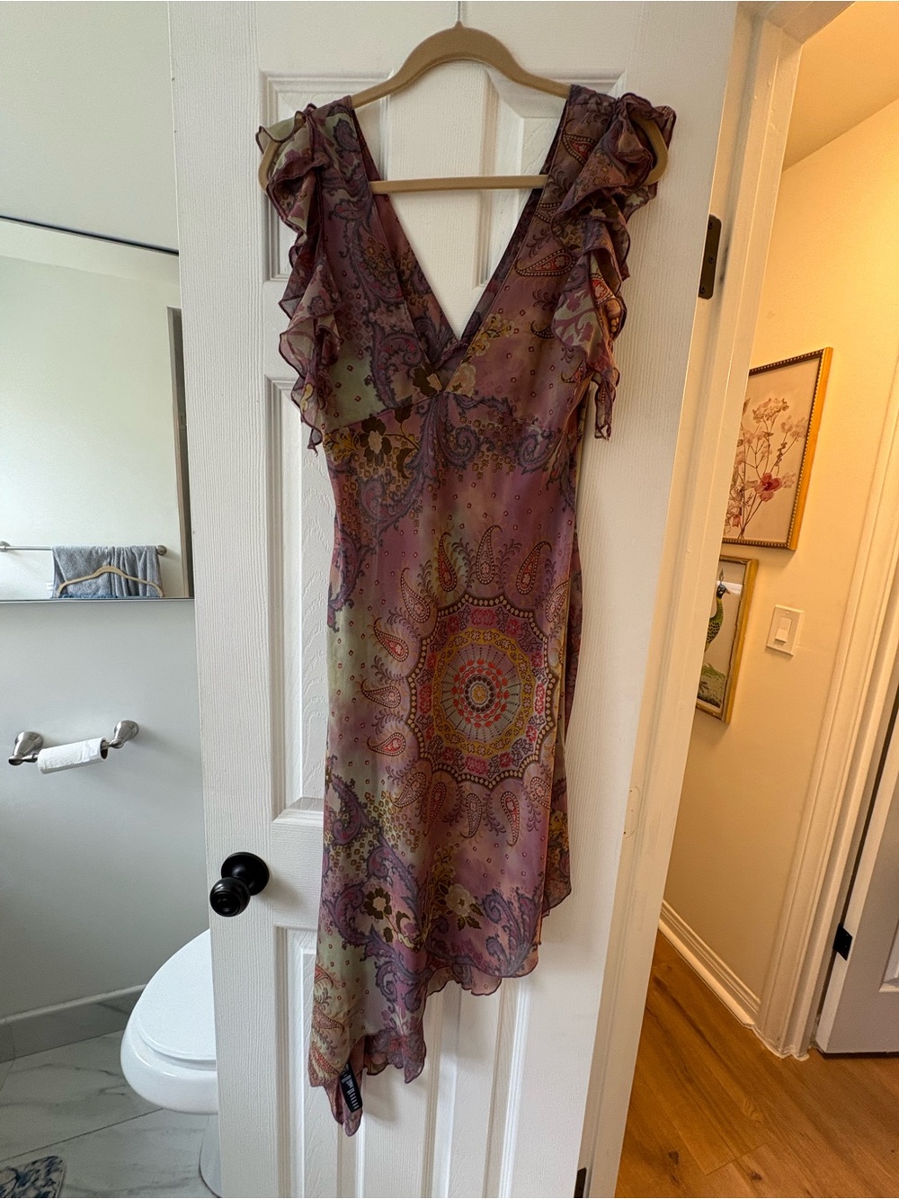Urban Outfitters Lavender Paisley Asymmetrical Ruffle Dress